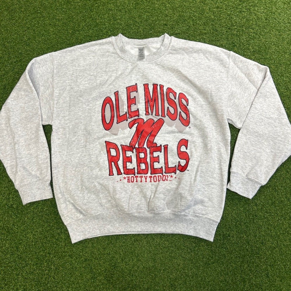 Ole Miss Rebels Hotty Toddy Crewneck Sweatshirt Gray Large